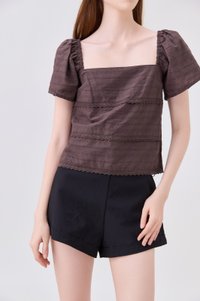 Olivara Embroidery Crochet Top In Espresso
