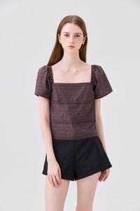 Olivara Embroidery Crochet Top In Espresso