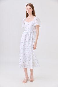 Delphine Floral Eyelet Midi Dress In White