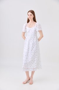 Delphine Floral Eyelet Midi Dress In White