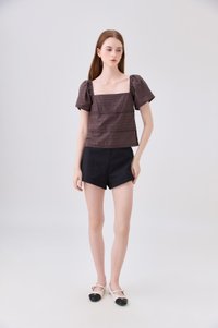 Olivara Embroidery Crochet Top In Espresso