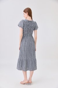 Brynlee Smocked Gingham Midi Dress In Black