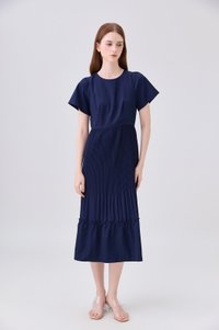 Teresa Pressed Pleat Midi Dress In Navy