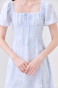 Soraya Ruched Floral Midi Dress In Soft Blue