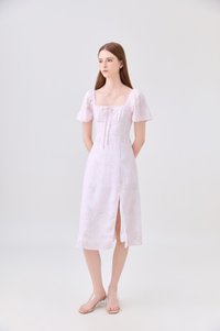 Soraya Ruched Floral Midi Dress In Pink