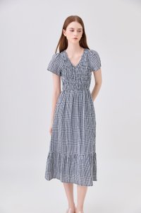 Brynlee Smocked Gingham Midi Dress In Black