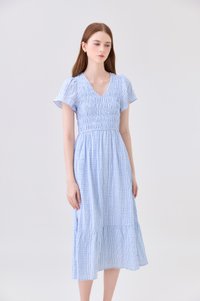 Brynlee Smocked Gingham Midi Dress In Blue