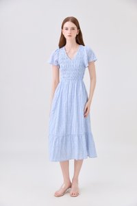 Brynlee Smocked Gingham Midi Dress In Blue