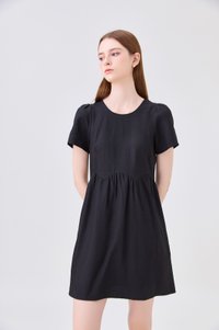 Ochre Scallop Minimalist Dress In Black