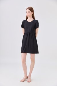 Ochre Scallop Minimalist Dress In Black
