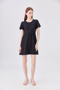 Ochre Scallop Minimalist Dress In Black