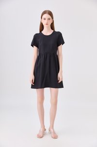 Ochre Scallop Minimalist Dress In Black