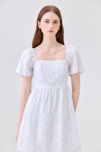 Eira Floral Tiered Dress In Blue