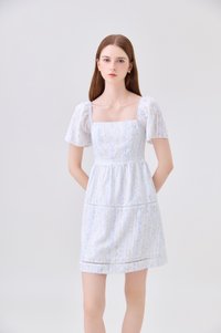 Eira Floral Tiered Dress In Blue