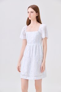Eira Floral Tiered Dress In Blue