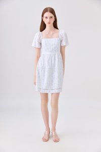 Eira Floral Tiered Dress In Blue