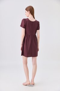 Ochre Scallop Minimalist Dress In Maroon