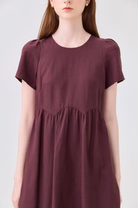 Ochre Scallop Minimalist Dress In Maroon