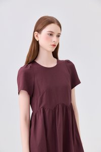 Ochre Scallop Minimalist Dress In Maroon