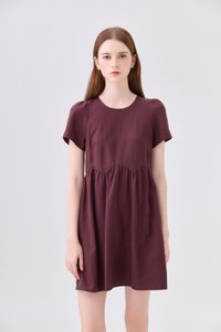 Ochre Scallop Minimalist Dress In Maroon