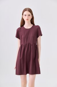 Ochre Scallop Minimalist Dress In Maroon