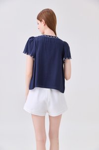 Bailey Embroidered Pintuck Ribbon Top In Navy