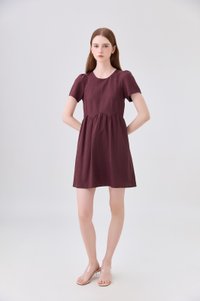 Ochre Scallop Minimalist Dress In Maroon
