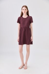 Ochre Scallop Minimalist Dress In Maroon