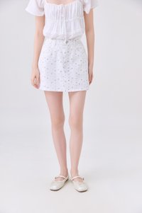 Octavia Denim Floral Skort In White