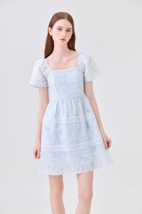 Aaira Embroidery Tiered Dress In Soft Blue