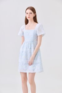 Aaira Embroidery Tiered Dress In Soft Blue