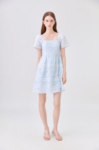 Aaira Embroidery Tiered Dress In Soft Blue
