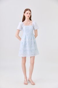 Aaira Embroidery Tiered Dress In Soft Blue