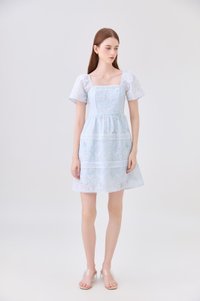 Aaira Embroidery Tiered Dress In Soft Blue