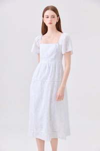 Eira Floral Midi Dress In Blue