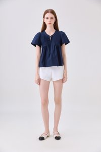 Journee Pintuck Ribbon Top In Navy