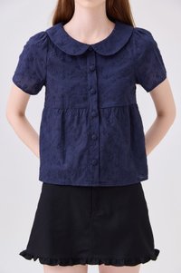 Solene Embroidered Peterpan Collar Top In Navy
