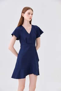 Elaria Ruffle Ribbon Dress In Navy