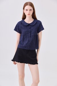 Solene Embroidered Peterpan Collar Top In Navy