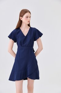 Elaria Ruffle Ribbon Dress In Navy