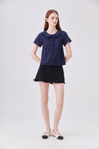 Solene Embroidered Peterpan Collar Top In Navy