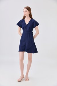 Elaria Ruffle Ribbon Dress In Navy