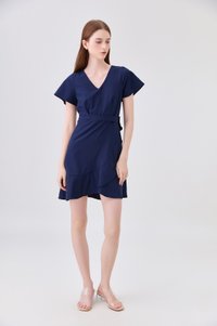 Elaria Ruffle Ribbon Dress In Navy