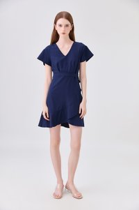 Elaria Ruffle Ribbon Dress In Navy