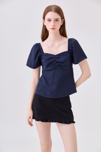 Mirabelle Sweetheart Floral Top In Navy