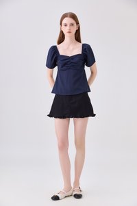 Mirabelle Sweetheart Floral Top In Navy