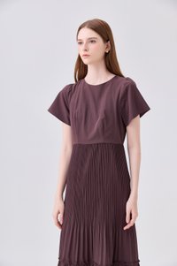 Teresa Pressed Pleat Midi Dress In Brown