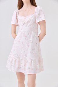 Rayne Eyelet Sweetheart Ruched Dress In Pink