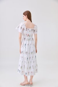 Aven Embroidered Floral Midi Dress In White