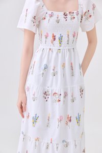 Aven Embroidered Floral Midi Dress In White